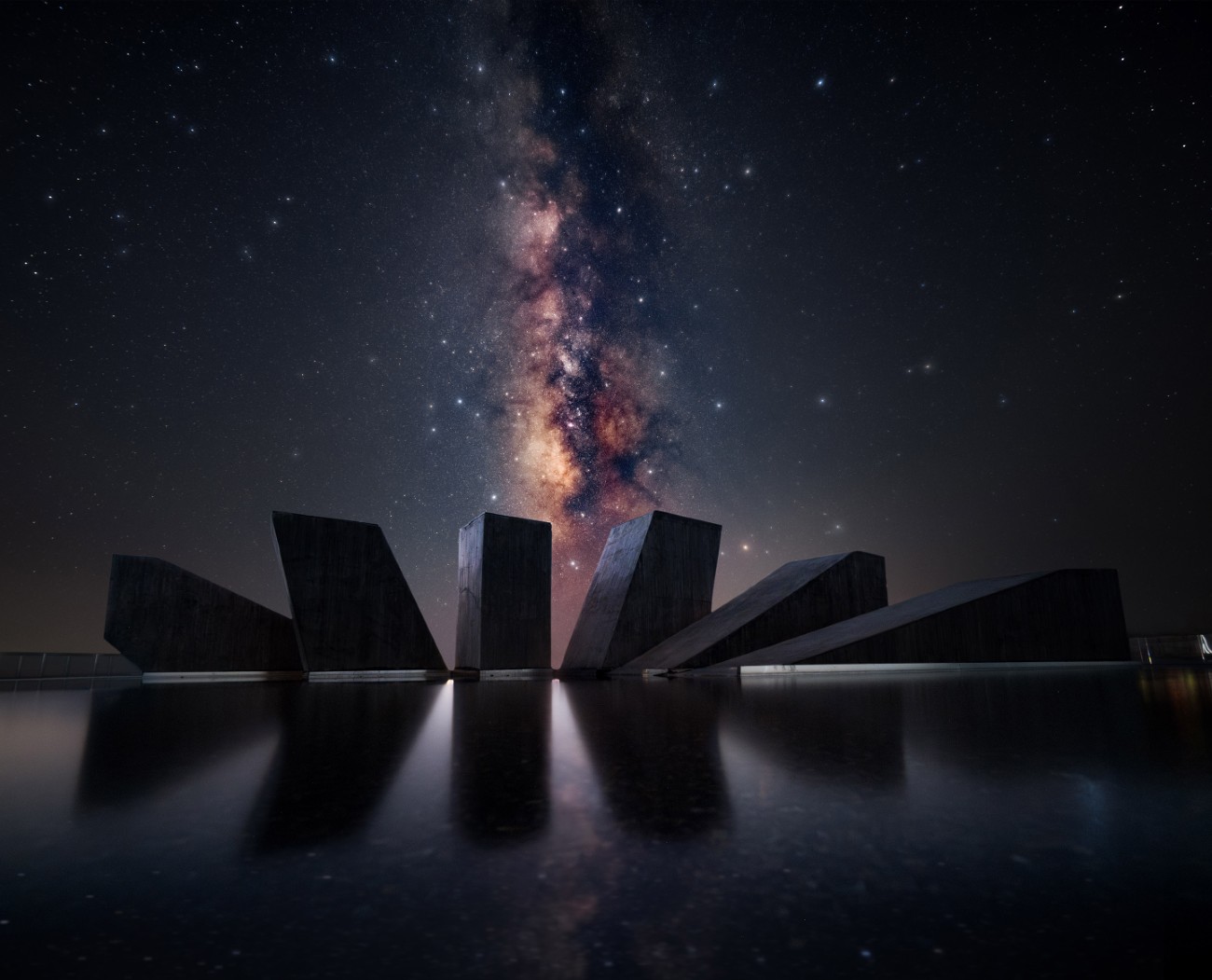 Milky Way over geometric buildings in China