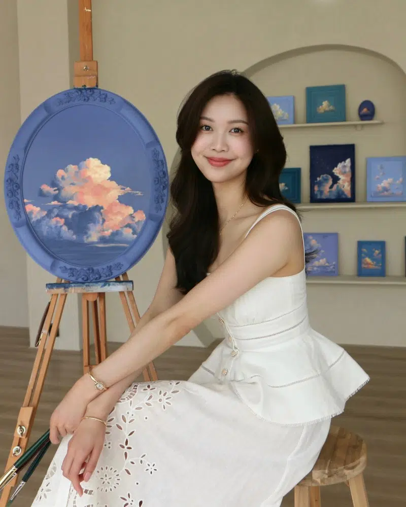Cathy Camille in front of the NUAGE collection